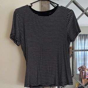 Nine West Black and White Striped Short Sleeve Tee